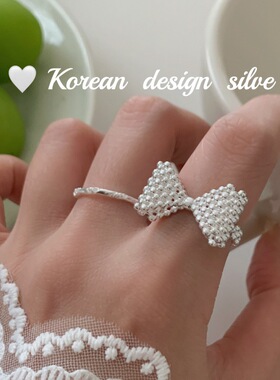 韩国ins博主推荐指环 S925纯重工珠珠拼接蝴蝶结戒指时尚轻奢