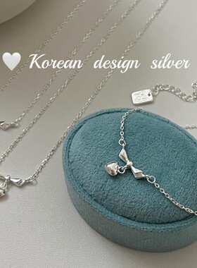 韩国东大门ins风银饰品 S925纯银蝴蝶结吊坠爱心项链精致优雅