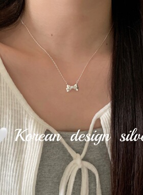 韩国小众个性设计银饰品 S925纯银简约镂空蝴蝶结项链叠戴高级感