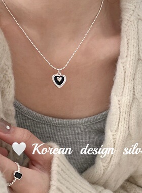 韩国重工饰品 S925纯银大小爱心滴胶项链 ins风叠戴高级感女