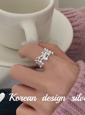 2025年韩国秋冬ins风新款 S925纯银多层肌理感不规则波浪戒指