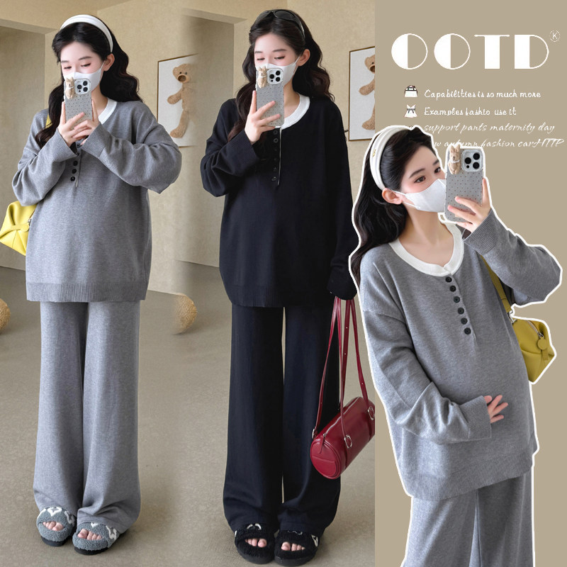 大码孕妇孕妇套装假两件上衣春季气质宽松阔腿裤针织两件套200斤,孕妇装/孕产妇用品/营养,套装,淘宝优惠券,粉丝福利购,淘宝优惠卷