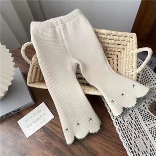 裤 女童裤 宝宝洋气樱桃刺绣外穿百搭时尚 子春秋新款 中小儿童喇叭裤