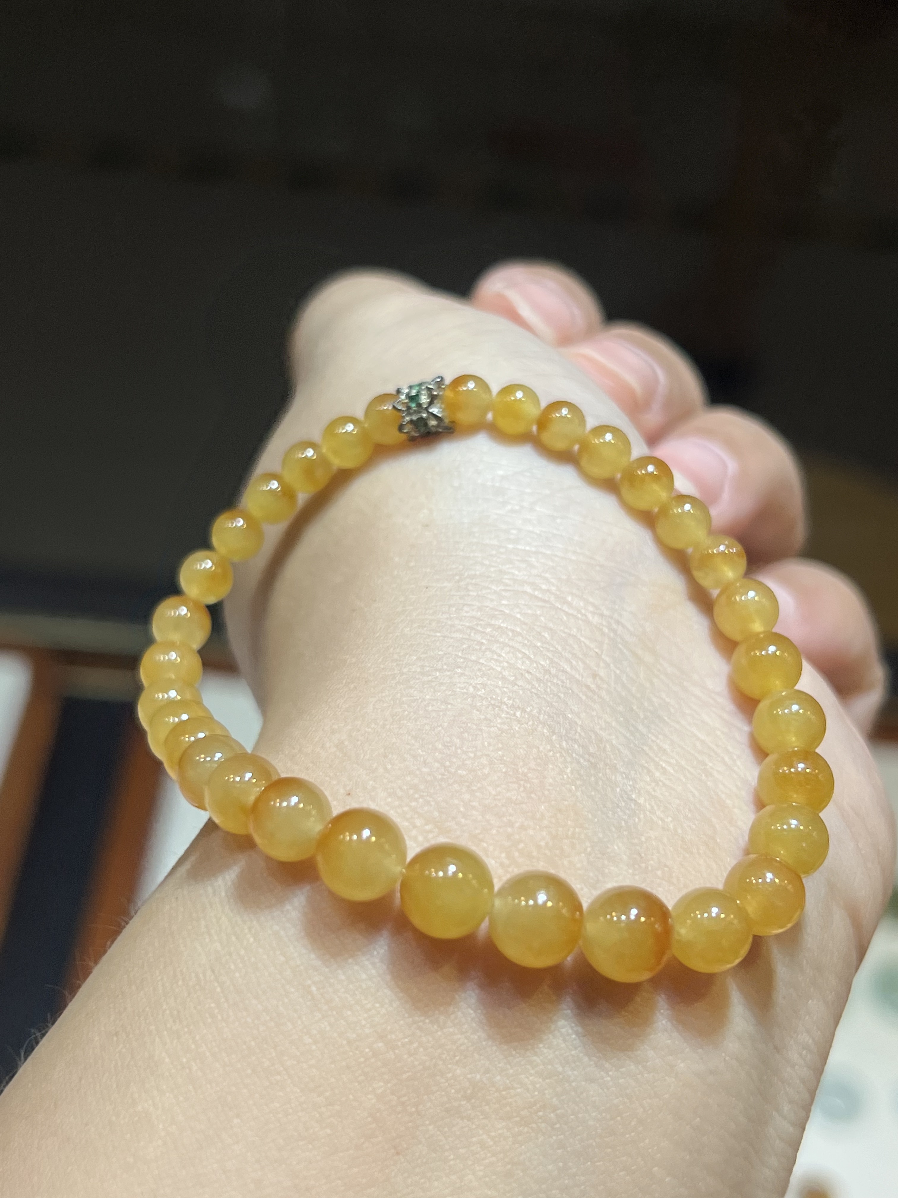 天然緬甸翡翠A貨冰黃翡手串手鏈塔珠圓珠