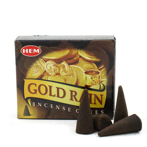 印度进口HEM Gold Rain金雨财富手工锥香塔香家用室内熏香供奉 - 封面