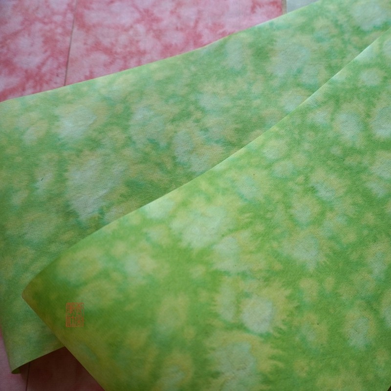 青云笔社 桃红柳绿 锦龙堂虎皮笺传统火烤植物染色深加工半熟宣纸