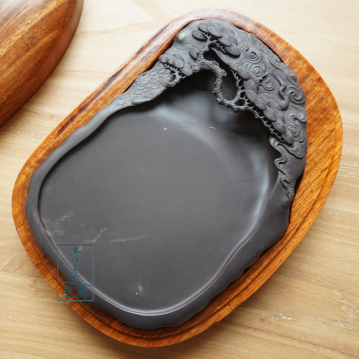 青云文房 松鹤延年 端砚坑仔岩6寸砚台150*103*21mm 80年代砚石