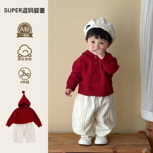 小月龄宝宝秋冬衣服套装韩版洋气婴幼儿针织毛衣加绒休闲裤两件套