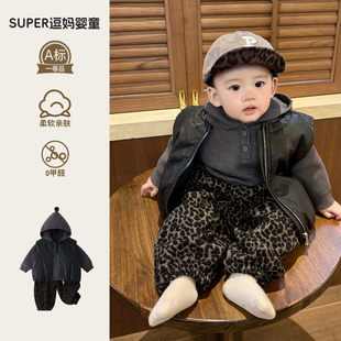 婴儿衣服冬装 宝宝秋冬马甲帅气时髦婴幼儿皮衣坎肩背心冬 2025新款