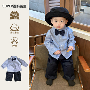 婴儿洋气春装小套装帅气时髦男宝宝绅士风周岁礼服春季外穿衣服潮