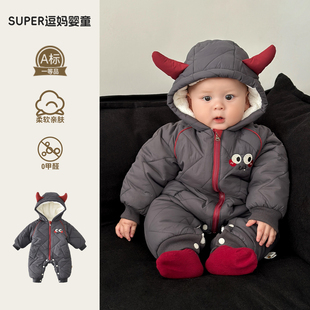 冬天婴儿衣服男宝连体衣冬装超萌韩系婴幼儿夹棉加厚保暖外出爬服