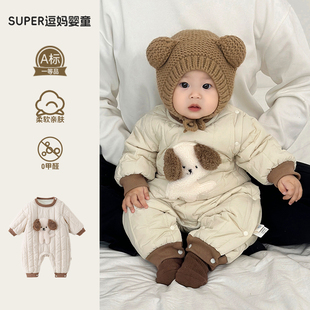 新生婴儿儿衣服冬装 加厚超萌卡通夹棉连体服满月 秋冬宝宝棉服冬季