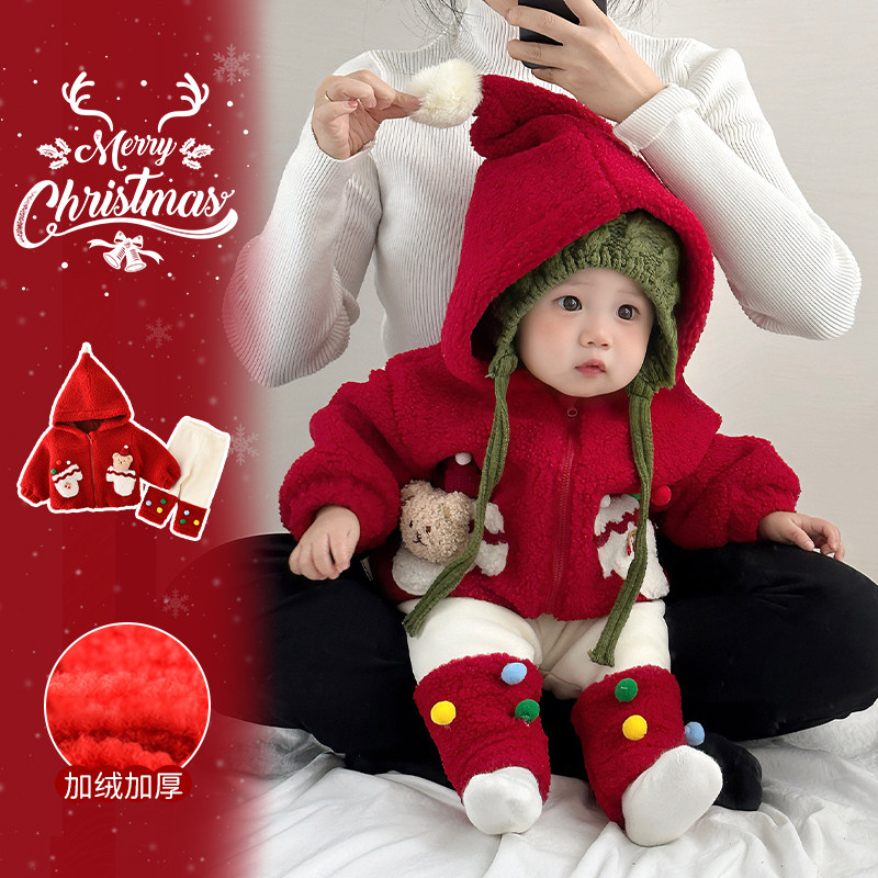 婴儿冬天衣服宝宝秋冬套装圣诞节加绒外套打底裤两件套周岁外出服,童装/婴儿装/亲子装,套装,淘宝优惠券,粉丝福利购,淘宝优惠卷