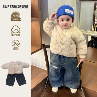 男宝宝潮帅气时髦套装冬装韩版洋气婴儿衣服夹棉外套加绒裤两件套