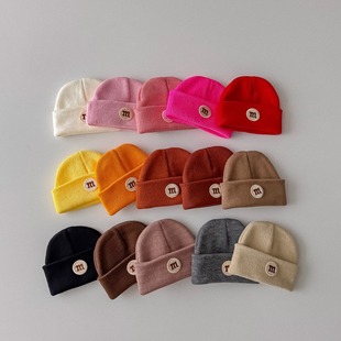 ins新款婴童针织帽子百搭字母m男女宝宝毛线帽秋冬儿童保暖瓜皮帽