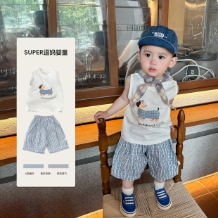 男宝夏季衣服小月龄宝宝夏装套装可爱超萌背心休闲短裤分体两件套