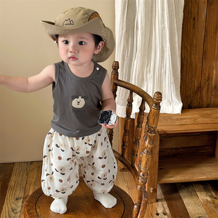 男童套装夏宝宝衣服夏天超萌卡通背心男宝休闲裤分体两件套周岁服