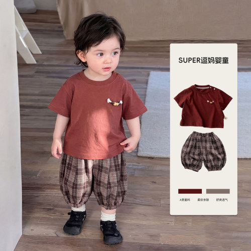 男宝夏季衣服小月龄宝宝分体套装韩系穿搭短袖裤子两件套夏日薄款