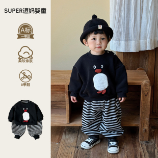 宝宝套装秋冬韩版洋气可爱婴幼儿周岁加绒卫衣卫裤分体两件套冬