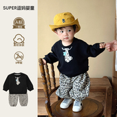 外出炸街款 男宝秋套装 豹纹卫衣裤 新款 时髦洋气小月龄婴儿衣服秋季