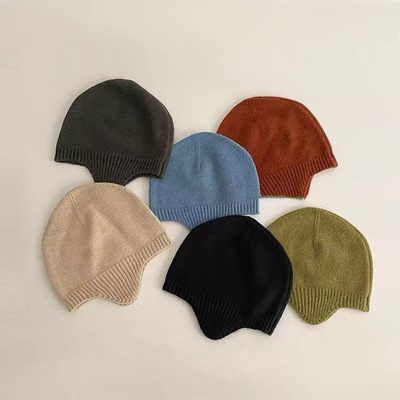 婴儿帽子秋冬季男宝宝针织帽婴幼儿韩系百搭保暖护耳帽毛线帽洋气