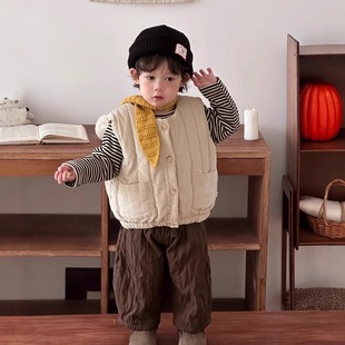 婴儿分体套装冬装男宝宝衣服2025冬季新款加厚马甲打底衫休闲裤冬
