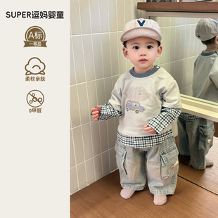 一岁宝宝衣服春装时尚韩版洋气休闲百搭假两件上衣春款外出服时髦