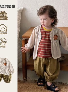 宝宝套装夏1岁男宝衣服夏款时髦洋气薄款外套背心裤子三件套夏天