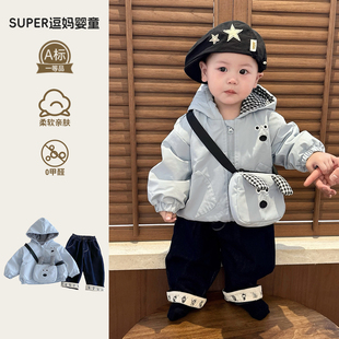 男宝炸街痞帅冬装休闲风韩版洋气婴儿衣服冬季加绒加厚外套裤子潮