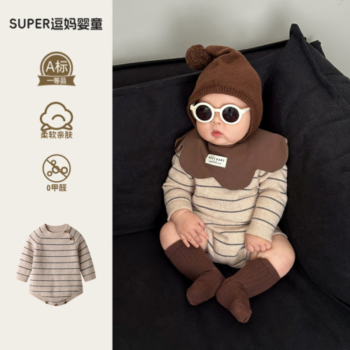 婴儿衣服秋装韩版洋气宝宝针织包屁衣婴幼儿秋季新款三角哈衣外出