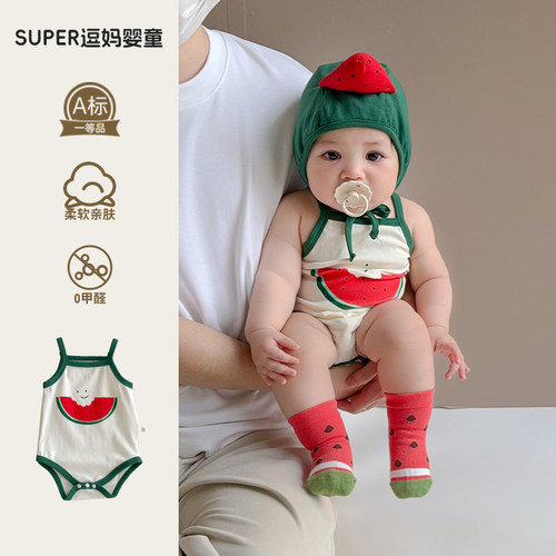 夏季薄款婴儿衣服宝宝吊带哈衣超萌韩系婴幼儿三角包屁衣满月百天