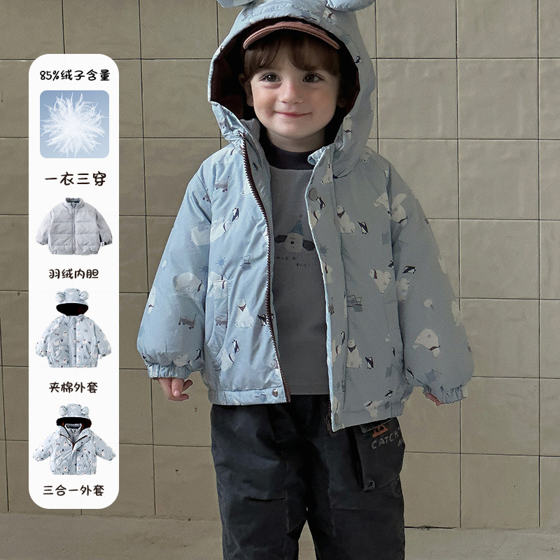 婴儿冬装羽绒服2025新款洋气时髦连帽外套冬季宝宝3合1保暖冲锋衣