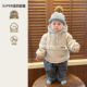 小男孩酷帅冬装 分体两件套冬 洋气加绒格子裤 套装 加厚棉衣外套韩版