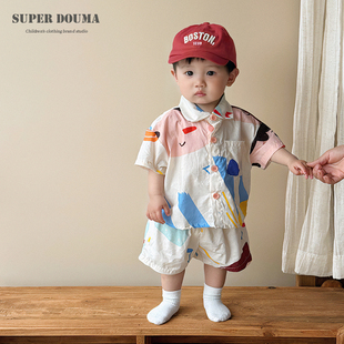 男宝宝超好看夏装男童套装夏季多巴胺穿搭时髦洋气衬衫短裤两件套