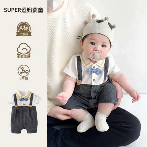 婴儿衣服夏季薄款宝宝哈衣夏装超韩洋气婴幼儿绅士礼服满月百天夏