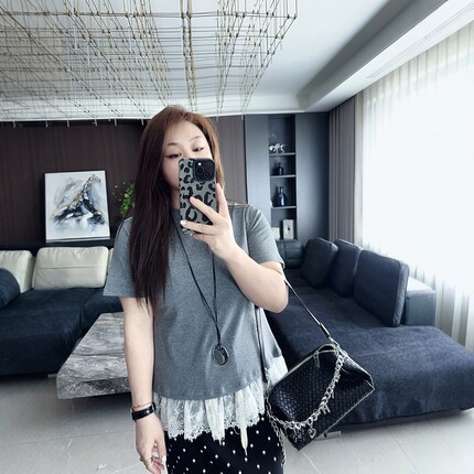 淑女蕾丝边 大码女装胖mm春夏装新款2025年短袖t恤上衣半袖宽松