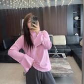 t恤上衣 女装 小波浪 喇叭袖 新款 大码 冬装 打底衫 胖mm2025年秋装 长袖