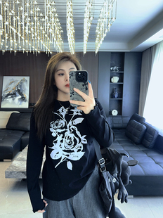 大码 T恤打底衫 女装 新款 显瘦气质 胖mm2024年早秋秋冬装 清冷玫瑰