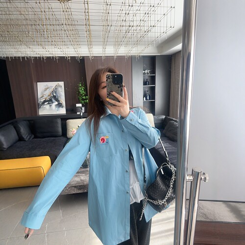 少女蓝大码女装长袖上衣衬衫防晒