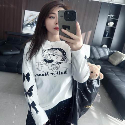 美少女战士 大码女装胖mm2024年秋装冬装新款长袖打底衫t恤上衣