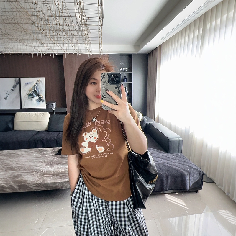 焦糖咖啡 大码女装胖mm显瘦宽松2025年春夏装遮肉短袖t恤上衣半袖
