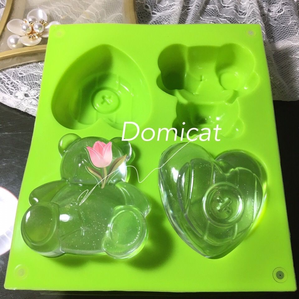 哆咪猫DIY补纹大肚熊纽扣爱心四联硅胶模具冰块水晶滴胶蜡烛模具