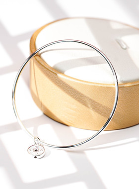 正品S925银岁岁平安银吊坠开口手镯送女友生日礼物【S01080】