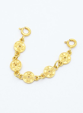 正品18k金五帝币项链延长链女DIY配件新中式国风【WT0355】不脱模