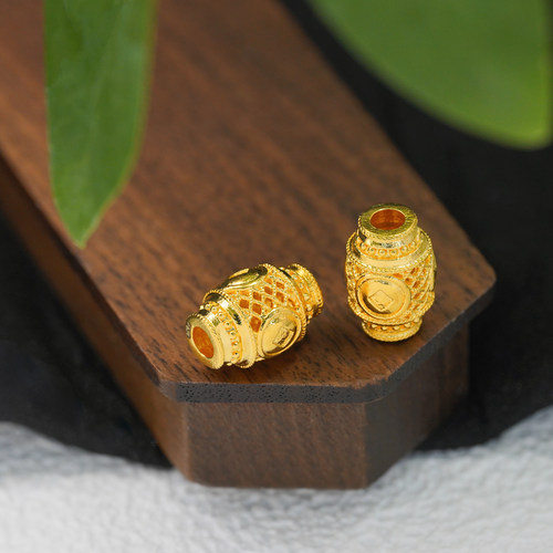 18k金钱币镂空桶珠女百搭DIY配件