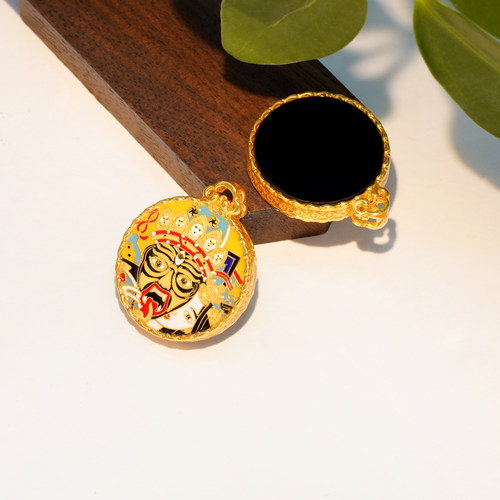 18k金黑玛瑙扎基拉姆圆牌吊坠女