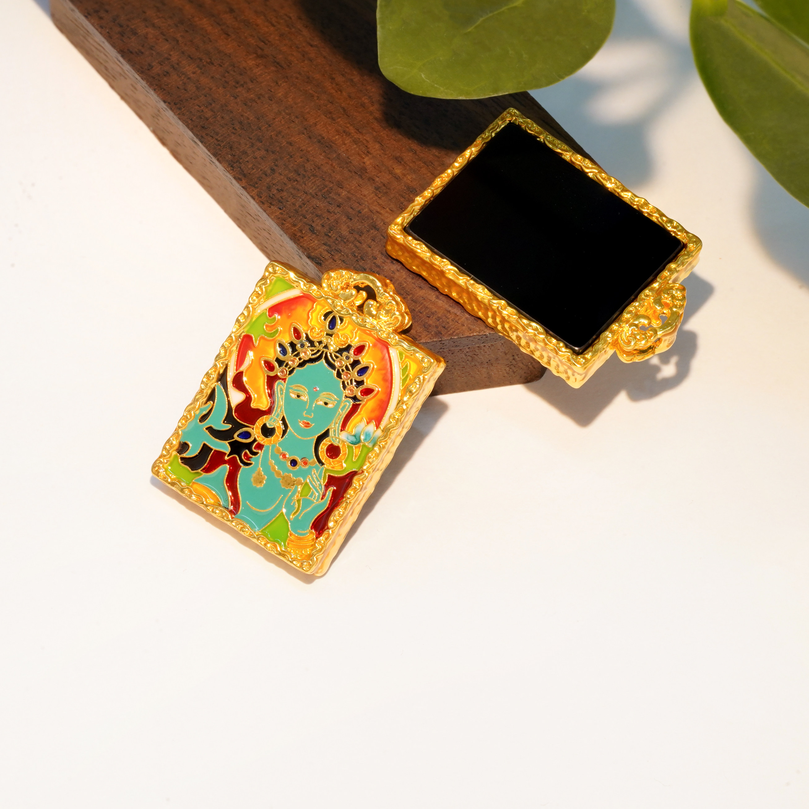 【店铺专属】18k金黑玛瑙绿度母方牌吊坠女时尚送老婆礼物QL07464