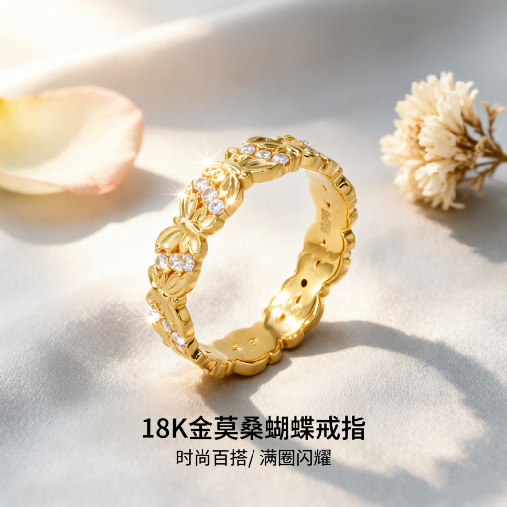 通体18k金莫桑蝴蝶戒指女款轻奢小众高级感送老婆礼物【QL07706】