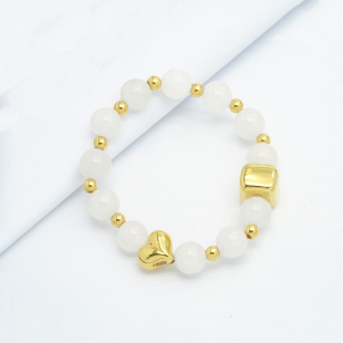 18k金屁桃方糖玉珠手串自主原创DIY设计款（白）【WT0406】不脱模