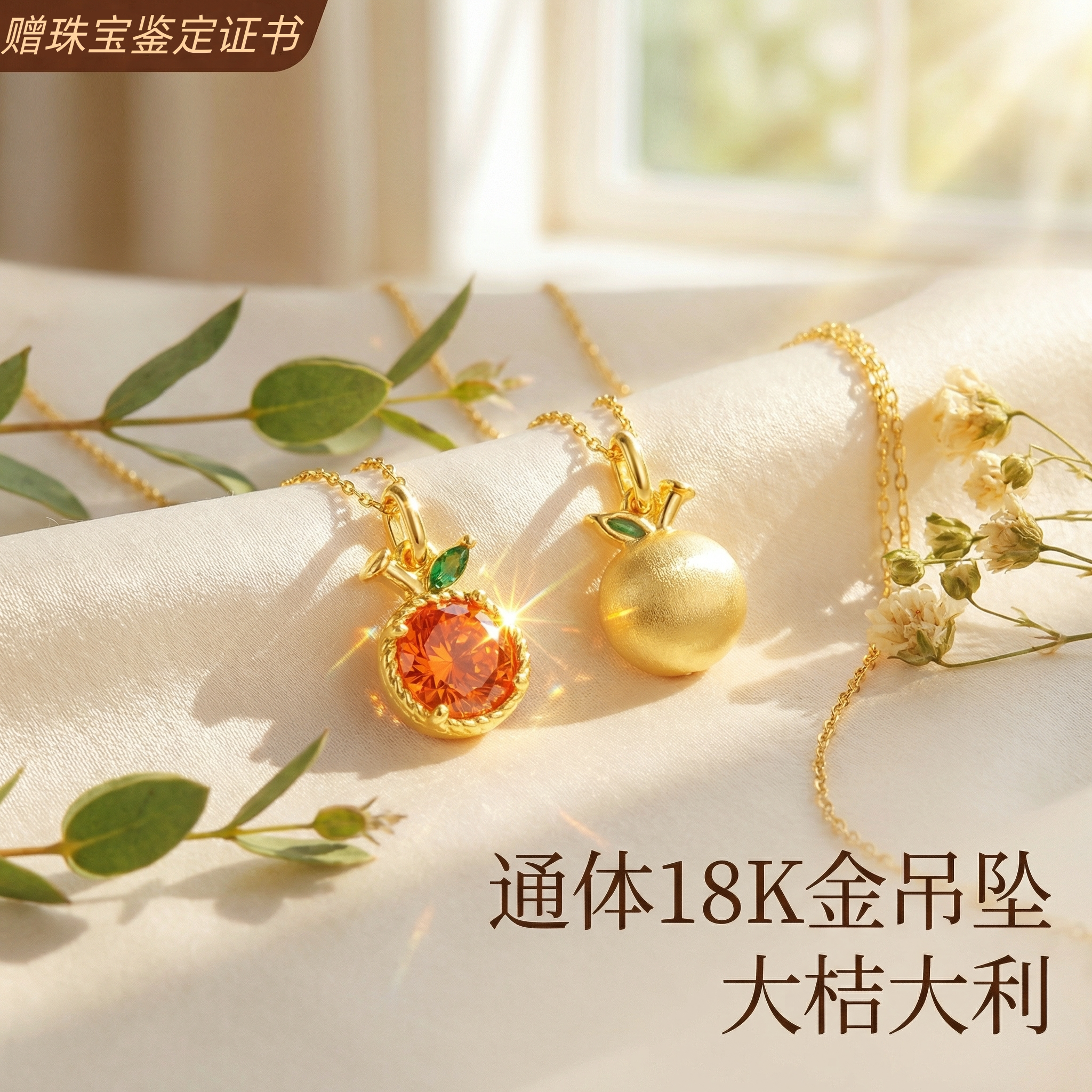 【店铺专属】18k金拉丝大桔大利吊坠女轻奢高颜值DIY配件QL07363